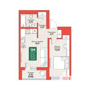 1-к квартира, вторичка, 40м2, 6/12 этаж