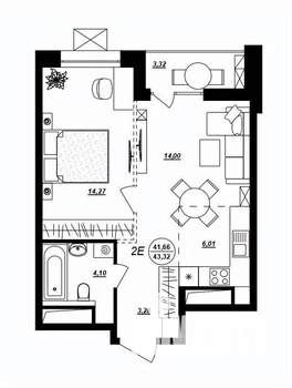 2-к квартира, вторичка, 43м2, 13/17 этаж