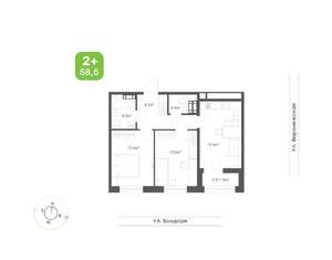 2-к квартира, вторичка, 59м2, 4/9 этаж