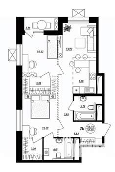3-к квартира, строящийся дом, 67м2, 8/17 этаж