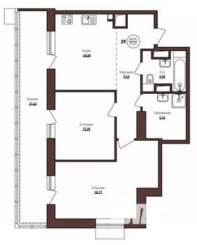 2-к квартира, вторичка, 70м2, 14/23 этаж