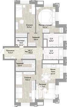 4-к квартира, вторичка, 103м2, 3/21 этаж