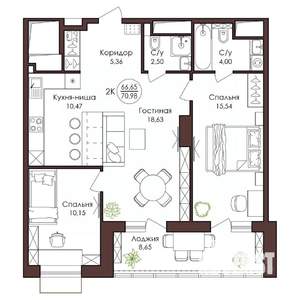 2-к квартира, вторичка, 71м2, 19/23 этаж