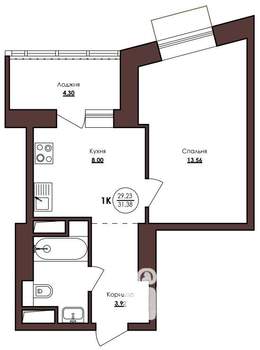 1-к квартира, строящийся дом, 31м2, 2/23 этаж