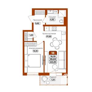 1-к квартира, вторичка, 40м2, 2/12 этаж
