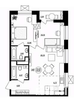 3-к квартира, строящийся дом, 65м2, 4/17 этаж