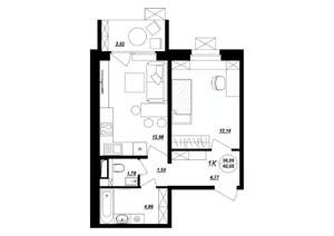 1-к квартира, строящийся дом, 40м2, 1/10 этаж