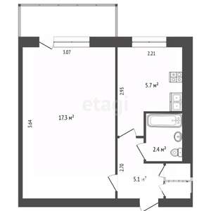 1-к квартира, вторичка, 31м2, 3/5 этаж