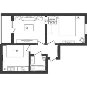 2-к квартира, вторичка, 70м2, 4/14 этаж