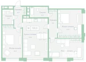 3-к квартира, вторичка, 120м2, 15/20 этаж