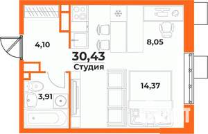 Студия квартира, вторичка, 30м2, 3/10 этаж