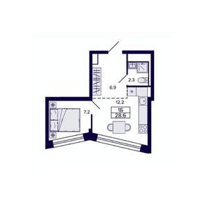 1-к квартира, строящийся дом, 29м2, 26/30 этаж