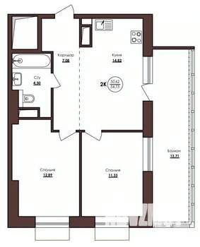 2-к квартира, строящийся дом, 55м2, 8/23 этаж