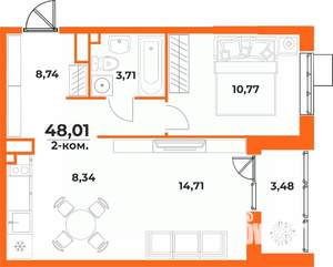 2-к квартира, вторичка, 48м2, 4/10 этаж