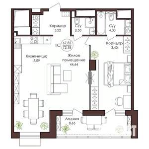 1-к квартира, вторичка, 72м2, 21/23 этаж