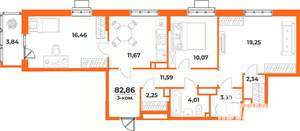 3-к квартира, вторичка, 83м2, 6/10 этаж