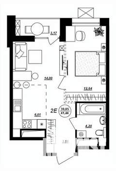 2-к квартира, строящийся дом, 41м2, 4/17 этаж