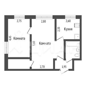 2-к квартира, вторичка, 44м2, 1/5 этаж