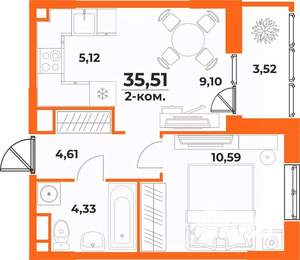 2-к квартира, вторичка, 36м2, 8/10 этаж