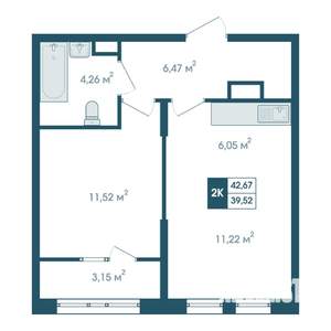 2-к квартира, строящийся дом, 43м2, 15/15 этаж