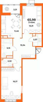 2-к квартира, вторичка, 66м2, 7/10 этаж