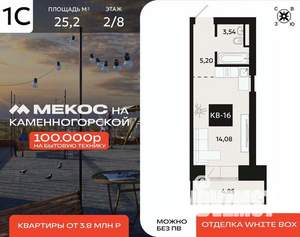 1-к квартира, вторичка, 25м2, 2/8 этаж