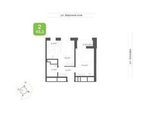 2-к квартира, вторичка, 43м2, 2/16 этаж