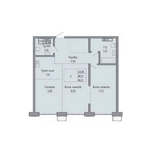 3-к квартира, строящийся дом, 80м2, 13/23 этаж