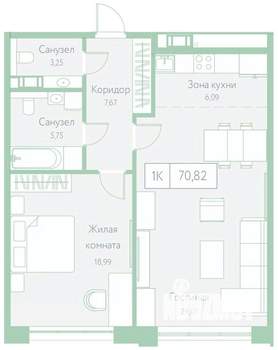 1-к квартира, вторичка, 71м2, 14/20 этаж
