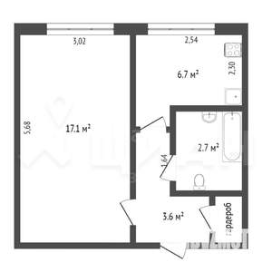 1-к квартира, вторичка, 31м2, 1/2 этаж