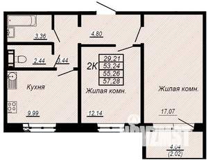2-к квартира, строящийся дом, 56м2, 10/10 этаж