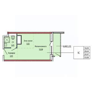 1-к квартира, строящийся дом, 29м2, 22/25 этаж