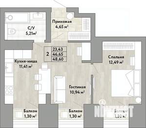 2-к квартира, вторичка, 47м2, 18/22 этаж