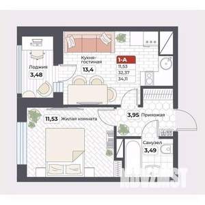 1-к квартира, вторичка, 34м2, 11/19 этаж