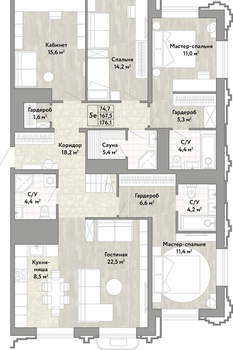 5-к квартира, вторичка, 176м2, 20/21 этаж