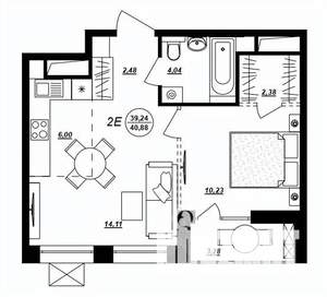 2-к квартира, строящийся дом, 41м2, 11/17 этаж