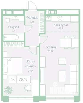 1-к квартира, вторичка, 70м2, 18/22 этаж