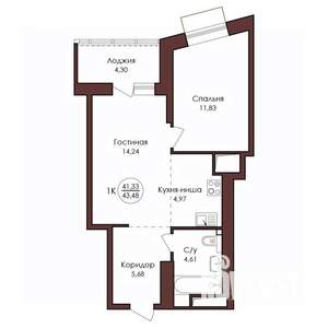 1-к квартира, вторичка, 43м2, 12/23 этаж