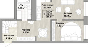3-к квартира, вторичка, 69м2, 1/22 этаж