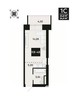 1-к квартира, вторичка, 25м2, 4/8 этаж