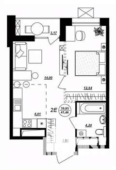 2-к квартира, строящийся дом, 41м2, 9/17 этаж