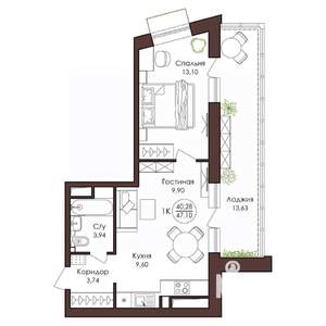 1-к квартира, вторичка, 47м2, 15/23 этаж