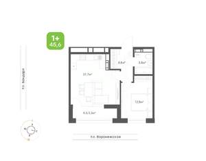 1-к квартира, вторичка, 46м2, 4/9 этаж