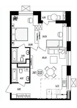 3-к квартира, строящийся дом, 65м2, 6/17 этаж