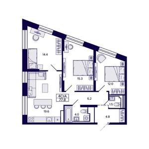 4-к квартира, строящийся дом, 78м2, 24/30 этаж