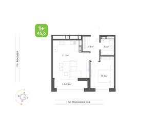 1-к квартира, вторичка, 46м2, 6/9 этаж