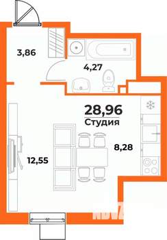 Студия квартира, вторичка, 29м2, 3/10 этаж