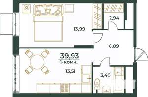 1-к квартира, вторичка, 40м2, 19/24 этаж