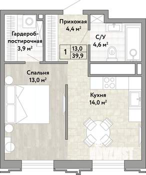 1-к квартира, вторичка, 40м2, 11/21 этаж