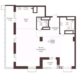 1-к квартира, вторичка, 110м2, 22/23 этаж